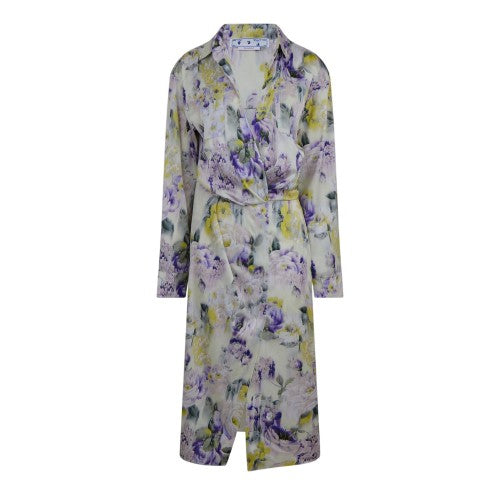 Front - Off White Womens/Ladies Chine Floral Wrap Dress