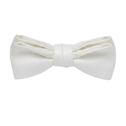 Front - Off White Plain Satin Formal Bow Tie