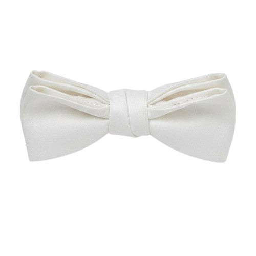 Front - Off White Plain Satin Formal Bow Tie