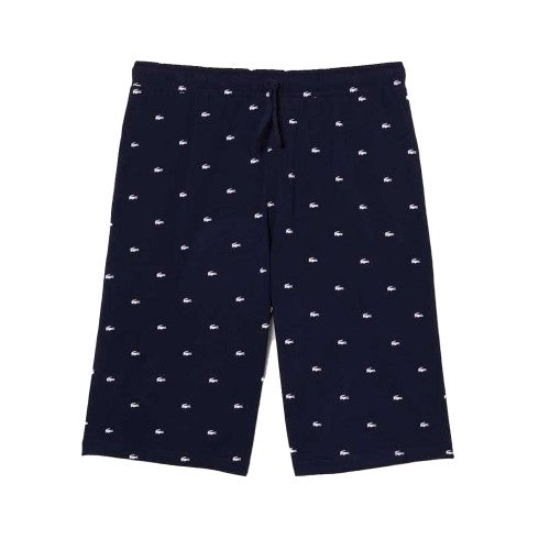 Front - Lacoste Mens Cotton Jersey Crocodile Print Pyjama Shorts