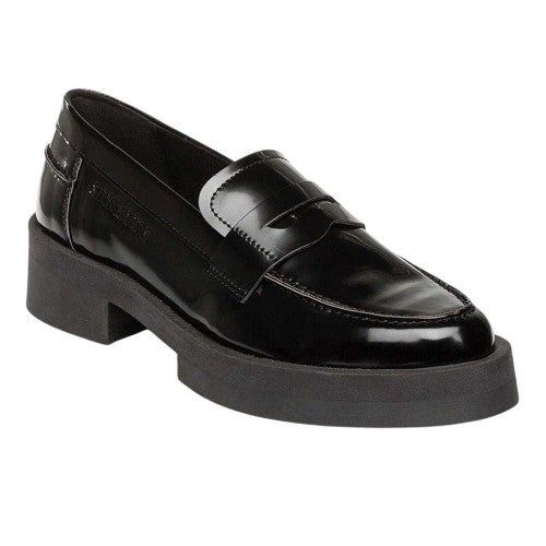 Front - Steve Madden Womens/Ladies Marina Patent Leather Casual Low Block Heel Penny Loafers