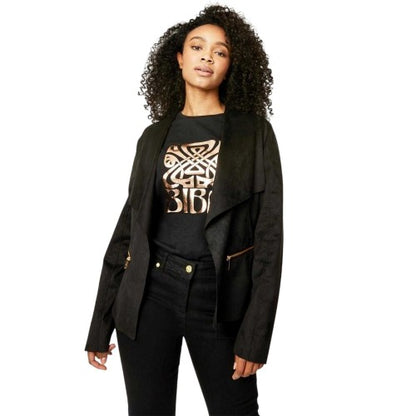 Front - Biba Womens/Ladies Suedette Zipped Waterfall Jacket