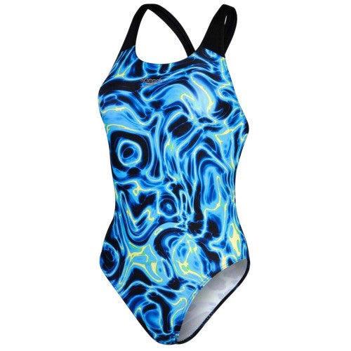 Front - Speedo Womens/Ladies Allover Digital Swimming One Piece Swimsuit