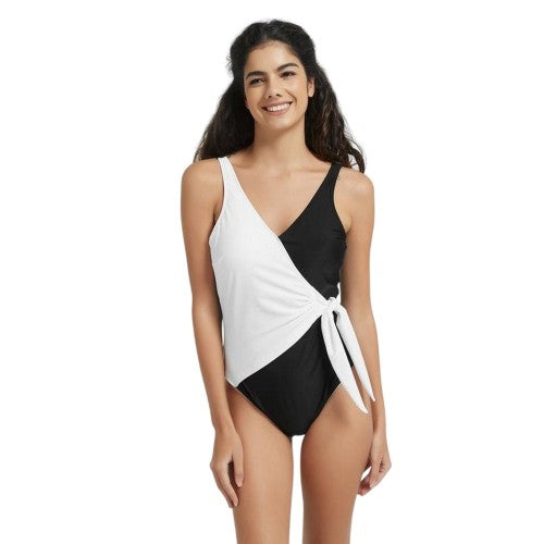 Front - Be You Womens/Ladies Monochrome Wrap One Piece Swimsuit