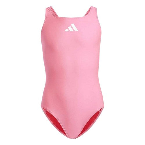 Front - Adidas Girls 3 Bars One Piece Swimsuit