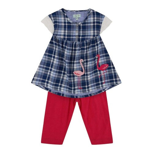 Front - Lilly & Sid Girls Flamingo Short-Sleeved T-Shirt Set