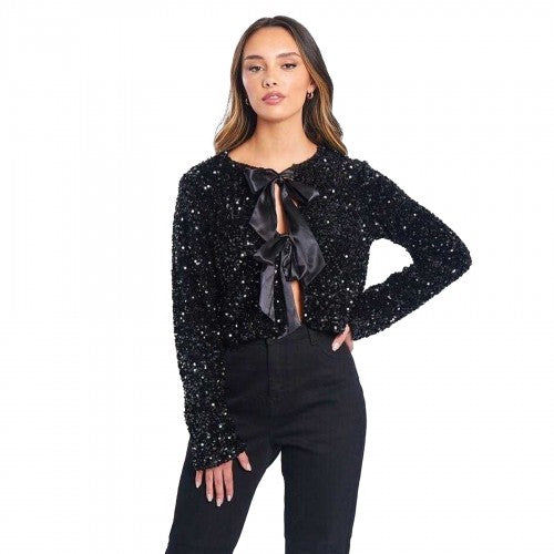 Front - Be You Womens/Ladies Bow Sequin Relaxed Fit Long-Sleeved Blouse