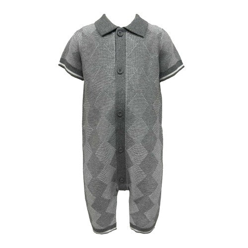Front - Pretty Green Baby Boys Argyle Collared Short-Sleeved Romper