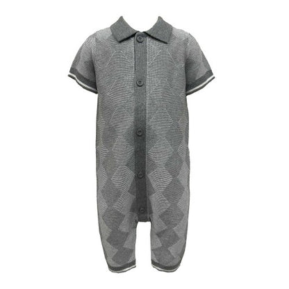 Front - Pretty Green Baby Boys Argyle Collared Short-Sleeved Romper
