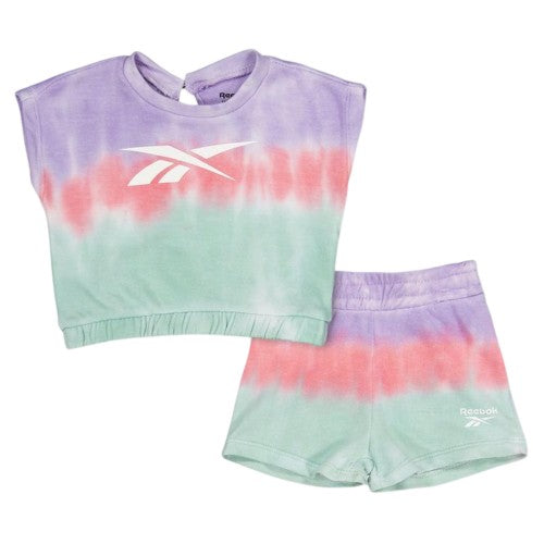 Front - Reebok Toddler Tie Dye Top & Shorts Set