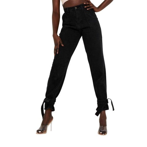 Front - Missy Empire Womens/Ladies Denim Tie Up Relaxed Fit Jeans