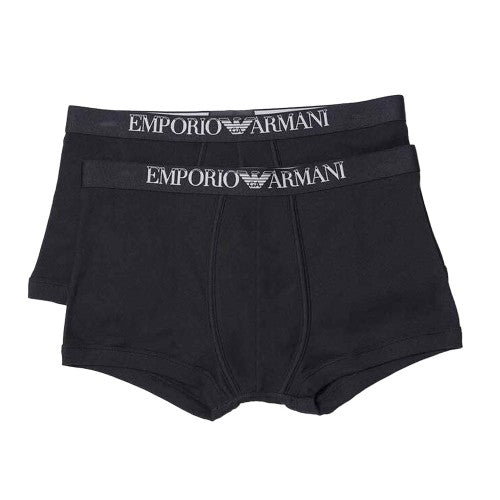 Front - Emporio Armani Mens Cotton Ribbed Boxer Shorts (Pack of 2)