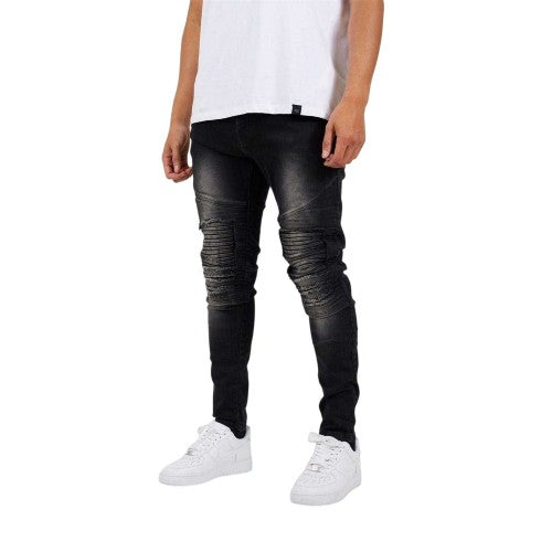 Front - Brave Soul Mens Washed Biker Jeans