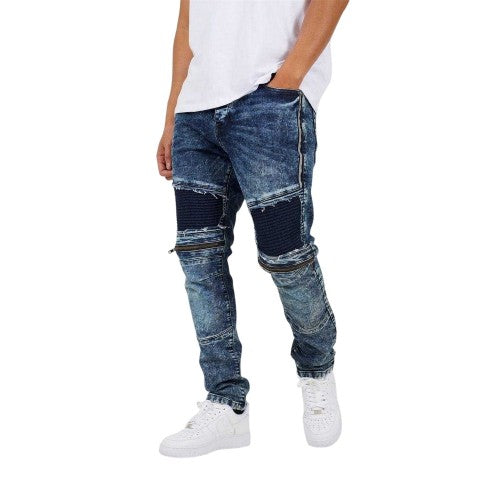 Front - Brave Soul Mens Washed Biker Slim Jeans