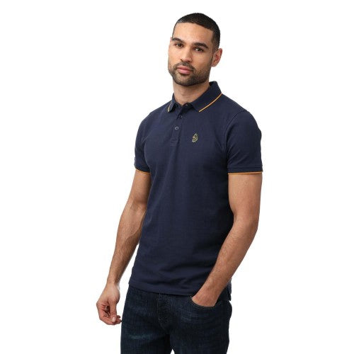 Front - Luke 1977 Mens Ricky Gold Detail Tipped Polo Shirt