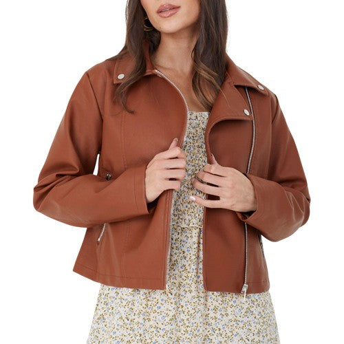 Front - Brave Soul Womens/Ladies Faux Leather Zipped Biker Jacket