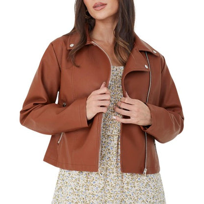 Front - Brave Soul Womens/Ladies Faux Leather Zipped Biker Jacket