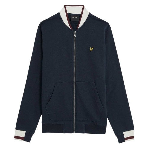 Front - Lyle & Scott Mens Embroidered Logo Ribbed Cuff Bomber Jacket
