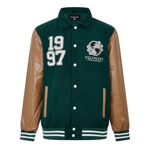Front - NYC Mens Snap-Front Varsity Jacket