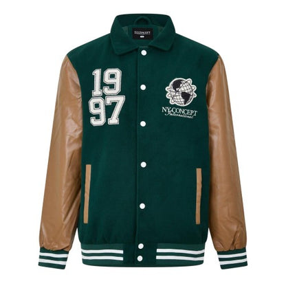 Front - NYC Mens Snap-Front Varsity Jacket