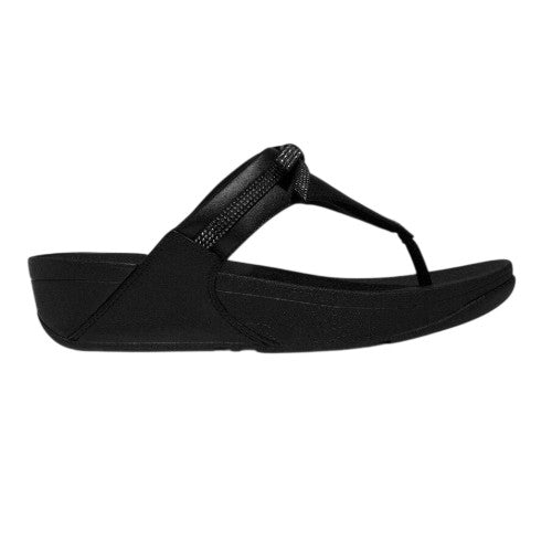 Front - FitFlop Womens/Ladies Lulu Glitter Bow Leather Toe Post Wedge Sandals