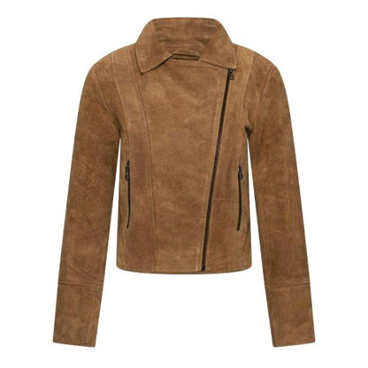 Front - Elle Womens/Ladies Suede Biker Jacket