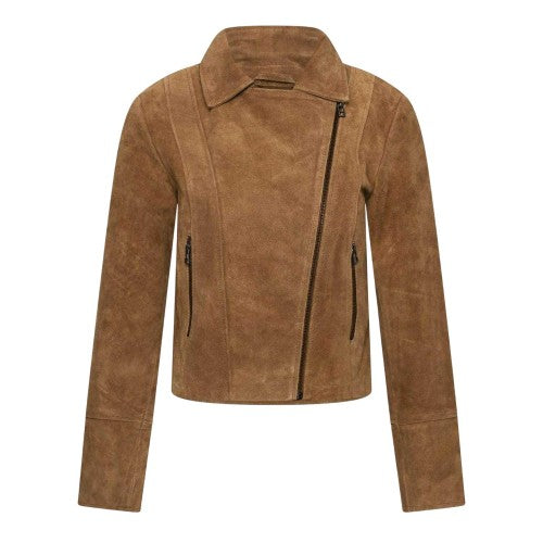 Front - Elle Womens/Ladies Suede Biker Jacket