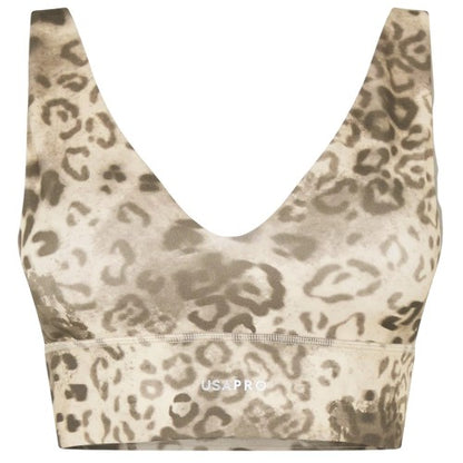 Front - USA Womens/Ladies Pro Leopard Print V Neck Slim Sports Bra