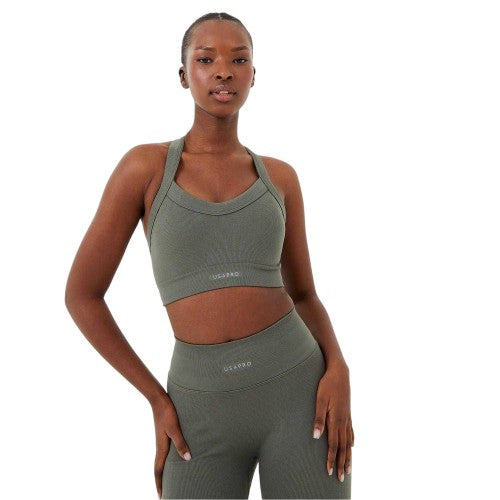 Front - USA Pro Womens/Ladies Sophie Habboo Ribbed Sculpting Sports Bra