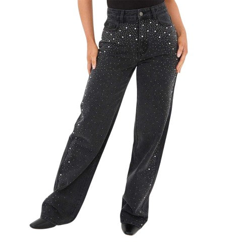Front - I Saw It First Womens/Ladies Embellished Straight Leg High Rise Jeans