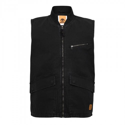 Front - Timberland Mens Washed Ribbed Collar Gilet