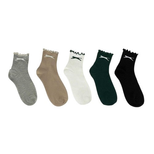 Front - Slazenger Womens/Ladies Ruffled Polyester Ankle Socks (Pack of 5)