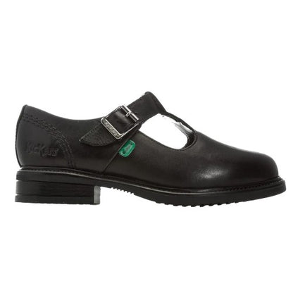 Front - Kickers Girls Lach Leather T-Bar Low Block Heel School Shoes