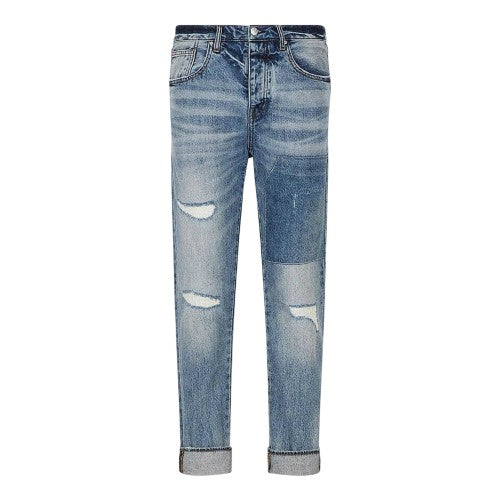 Front - Armani Exchange Mens Distressed Tapered Jeans