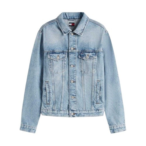 Front - Tommy Jeans Mens Flag Denim Jacket