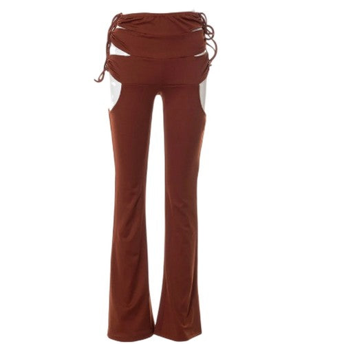 Front - Missy Empire Womens/Ladies Cut Out Lace Up Flared Trousers