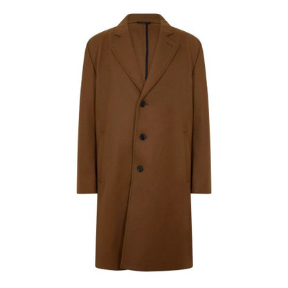 Front - Hugo Mens Plain Lapel Collar Overcoat