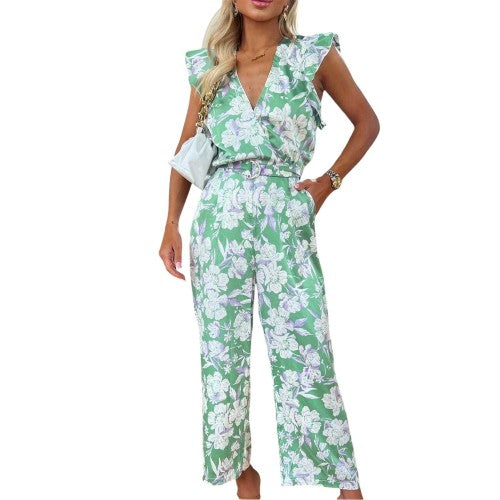 Front - AX Paris Womens/Ladies Floral Belted Frill Jumpsuit