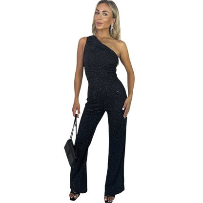 Front - AX Paris Womens/Ladies Sparkle One Shoulder Jumpsuit