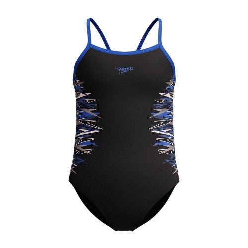 Front - Speedo Girls Printed Thin Strap One Piece Swimsuit