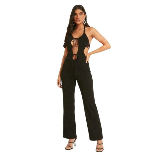 Front - Missy Empire Womens/Ladies Cut Out Knitted Front Tie Jumpsuit