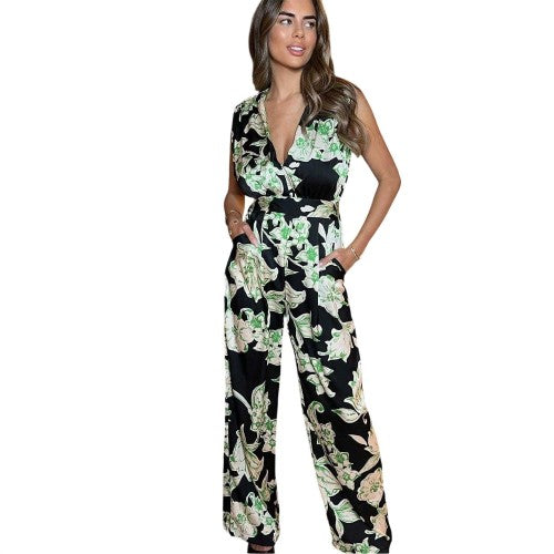 Front - AX Paris Womens/Ladies Floral V Neck Sleeveless Jumpsuit