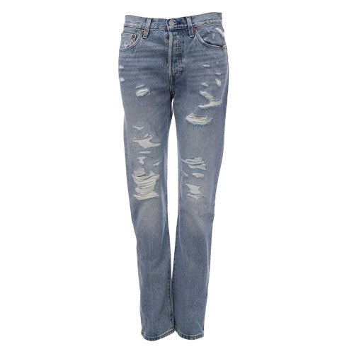 Front - Levis Unisex Adult 501 Original Denim Distressed 5 Pockets Straight Jeans
