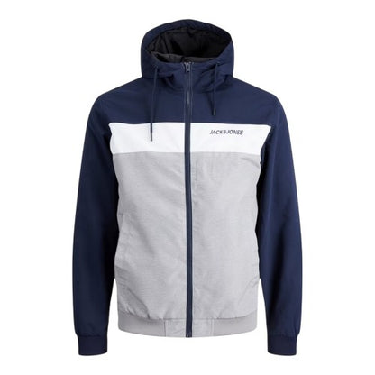 Front - Jack And Jones Mens Colour Block Hooded Bomber Jacket