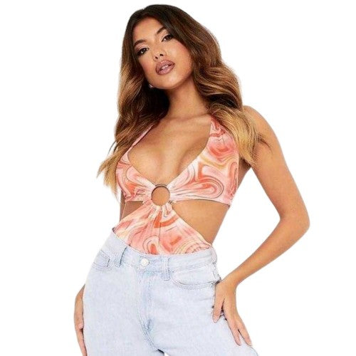 Front - Missy Empire Womens/Ladies Hooped Halter Neck Sleeveless Bodysuit