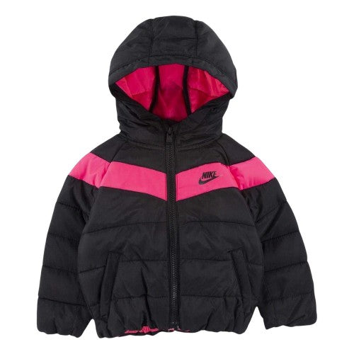 Front - Nike Baby Girls Contrast Striped Puffer Jacket