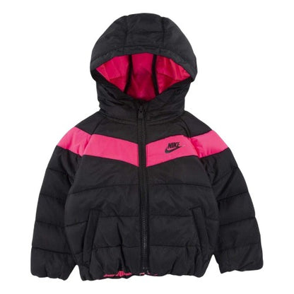 Front - Nike Baby Girls Contrast Striped Puffer Jacket