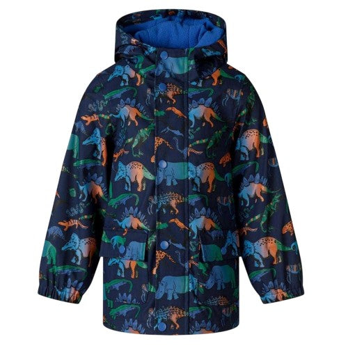 Front - Minoti Boys Dinosaur Waterproof Jacket