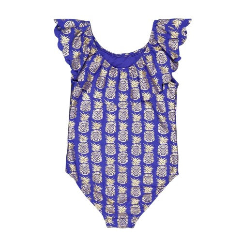 Front - Biba Girls Geometric Frill One Piece Swimsuit