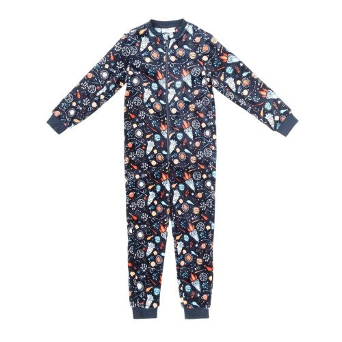 Front - Star Childrens/Kids Space Fleece Sleepsuit